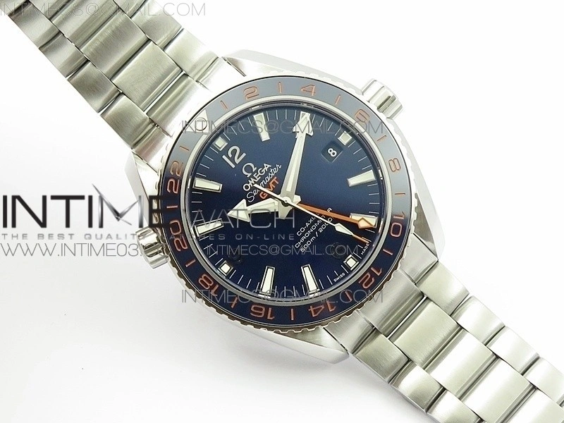 Planet Ocean 600M Co-Axial GMT 43.5mm VSF 1:1 Best Edition Blue Dial Blue Ceramic Bezel on SS Bracelet A8605 Super Clone